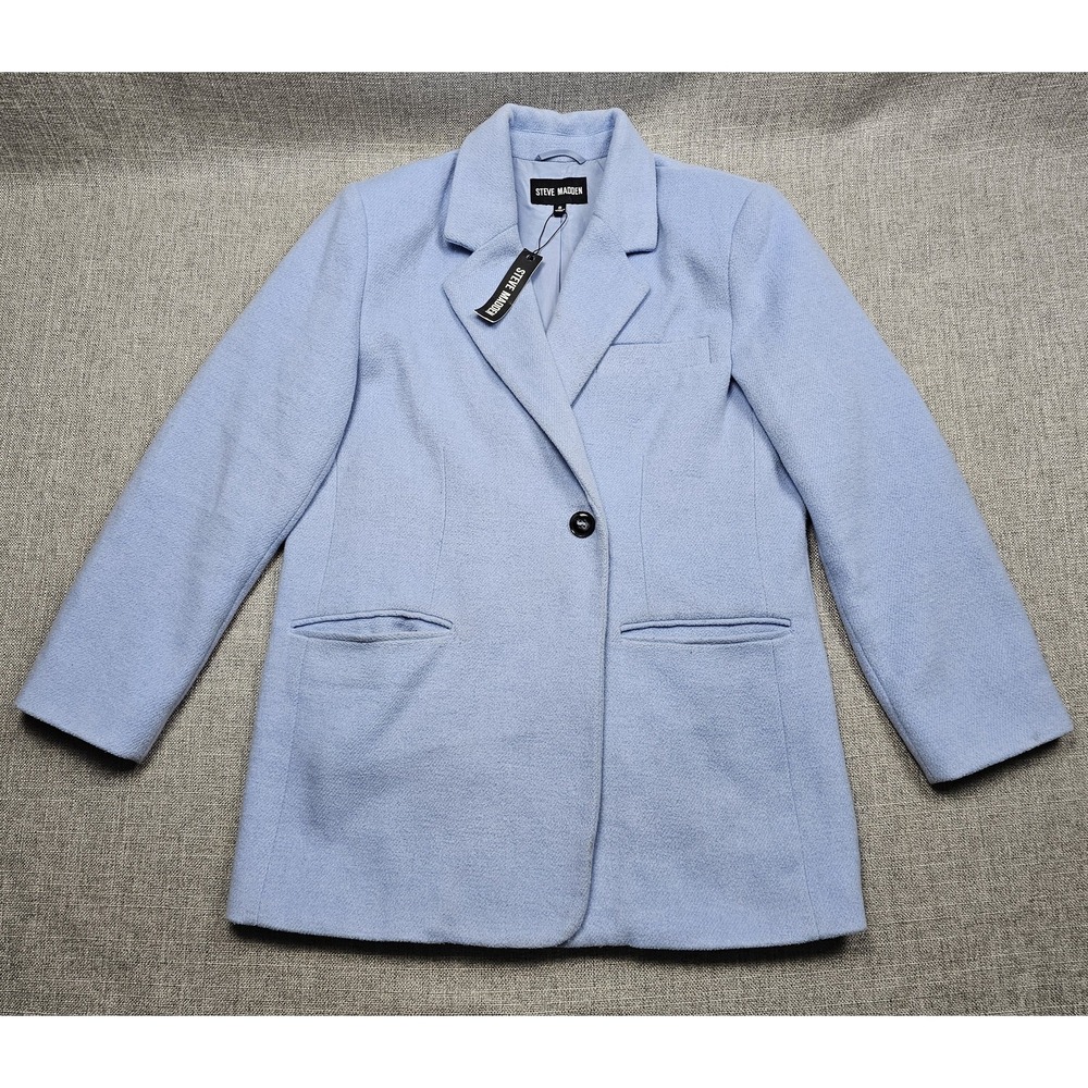 Steve Madden Coat Womens Small Blue Wool Blend Single Breasted Lined Overcoat
